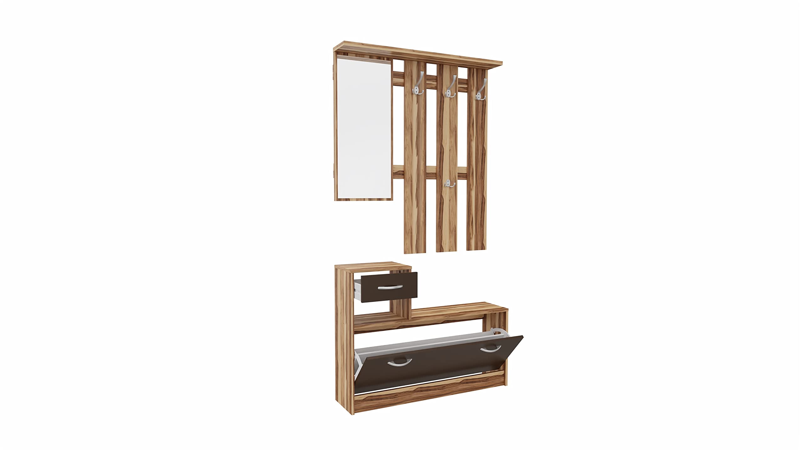 August Nuss Garderoben-Set mit Spiegel Schuhschrank Kleiderstange 100 cm 72,6 cm 110 cm 24,5 cm