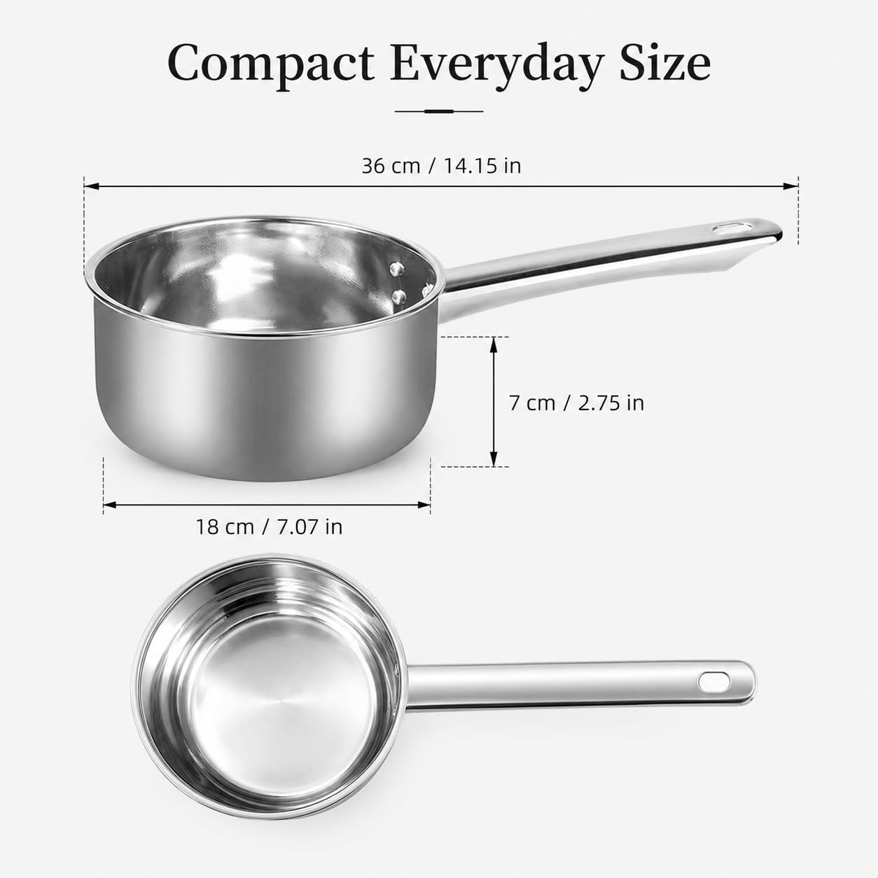 Louche à soupe en acier inoxydable avec long manche pour laver les cheveux, la douche, le bain, la cuisine, la salle de bain, 18 cm