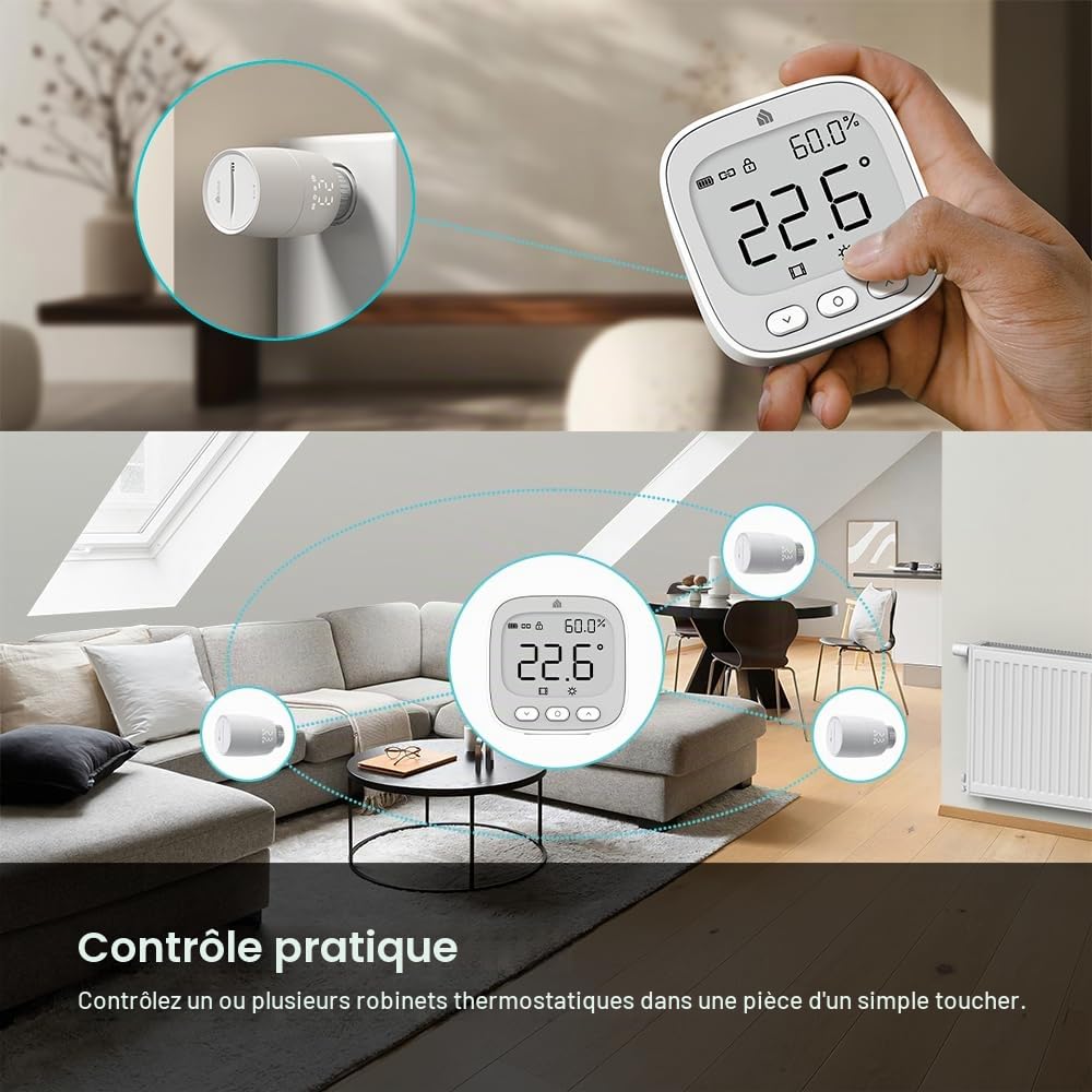 TP-Link Thermostat d'ambiance KE110, thermostat de contrôle de la vanne de radiateur, surveillance précise, contrôle de la température, fonctionne avec Alexa/Google Assistant, contrôle par application