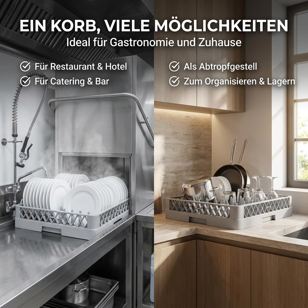 2+1 Set Spülkorb 50x50 für Gastro Spülmaschine – 2X Tellerspülkorb + 1x Besteckspülkorb (Durchfallschutz) Geschirrkorb für Restaurant Hotel Catering - Abtropfkorb