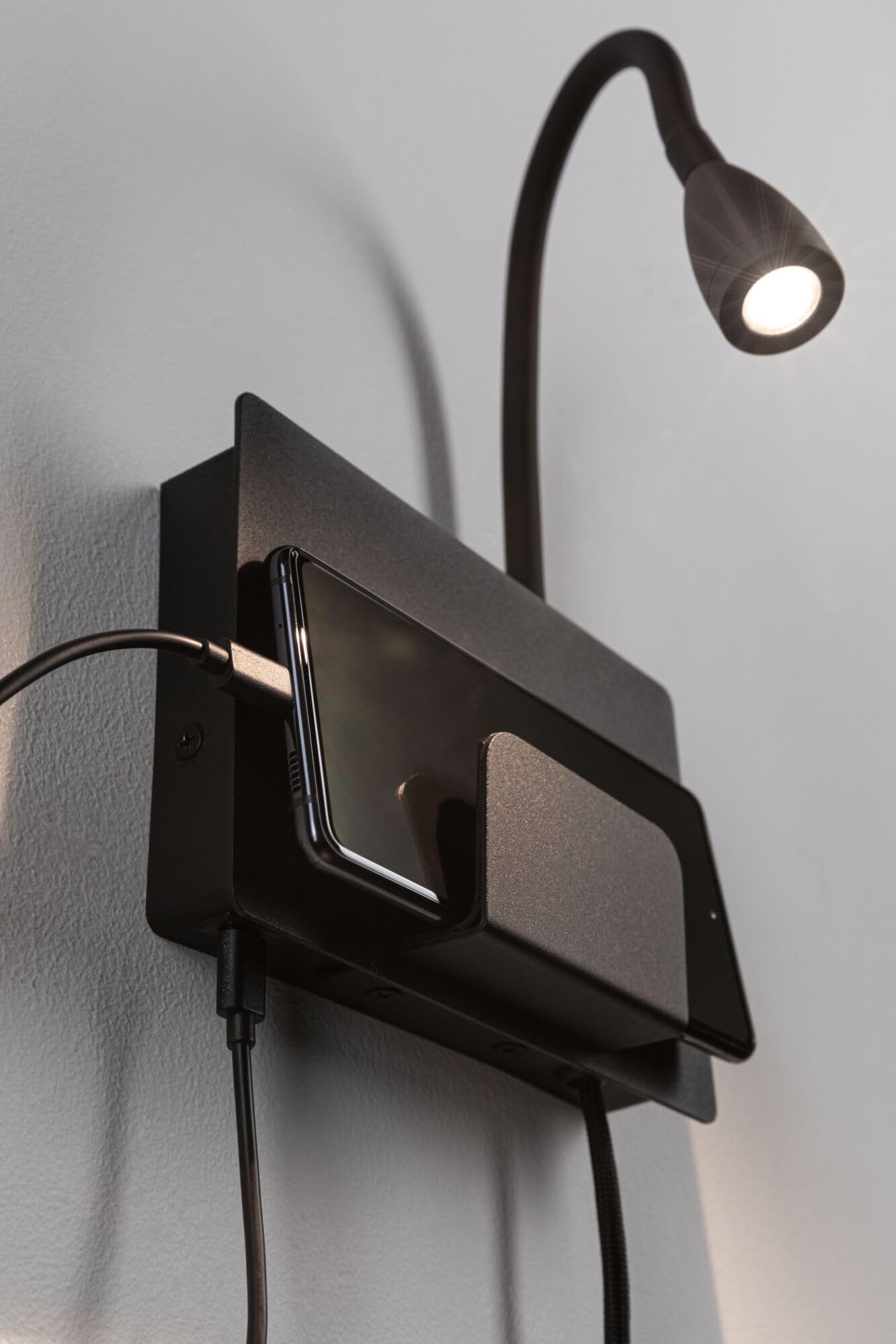 Paulmann 71101 LED Wandleuchte Halina USB C 2700K 200lm 230V 2,4W Schwarz matt Wandleselampe