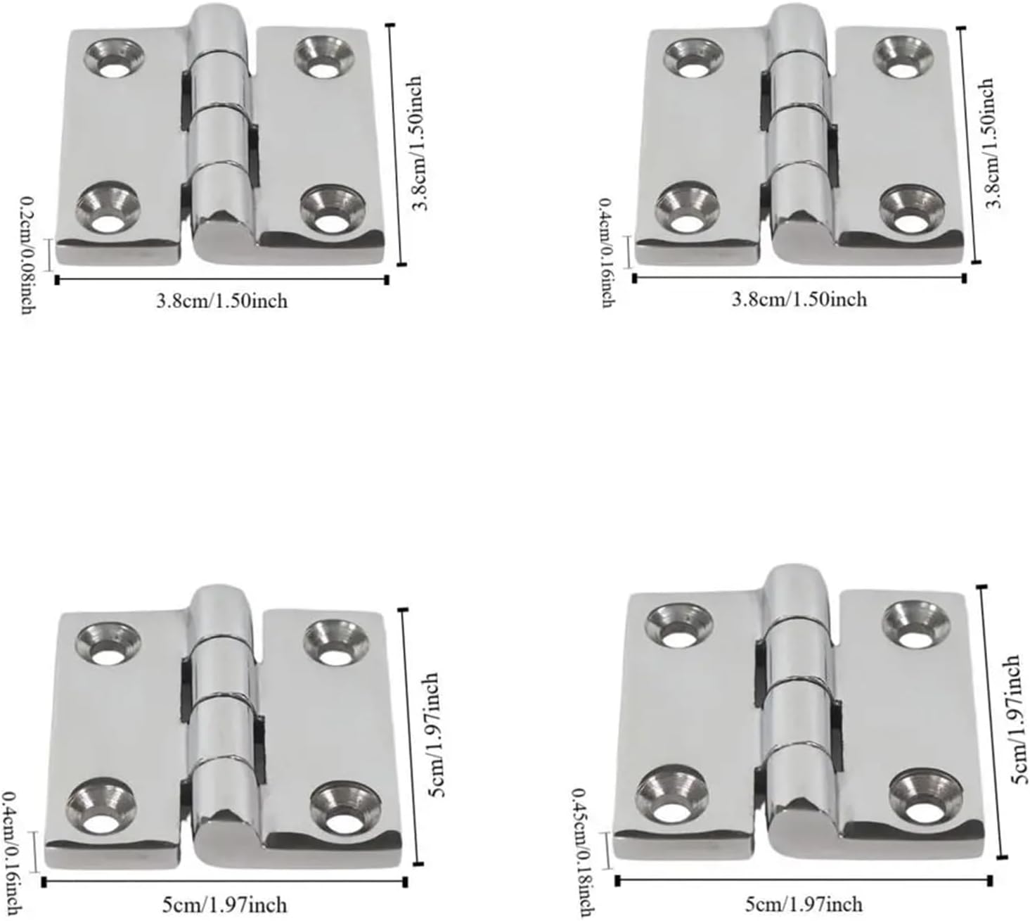 38/40/50mm Stainless Steel Butt 4 Holes Mirror Polish Square Hinge1Pcs(50-50-4mm)