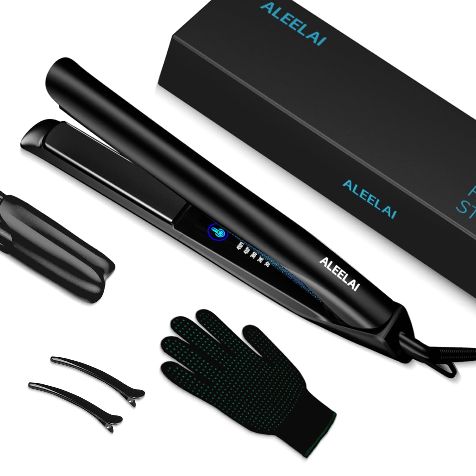 Flat Iron Hair Straightener and Curler 2 in 1 Plancha de Cabello with 3D Floating Plates, Smart Temperature Control, MCH Heating, Dual Voltage 100V-240V & 360° Rotatable Extra-Long Cord