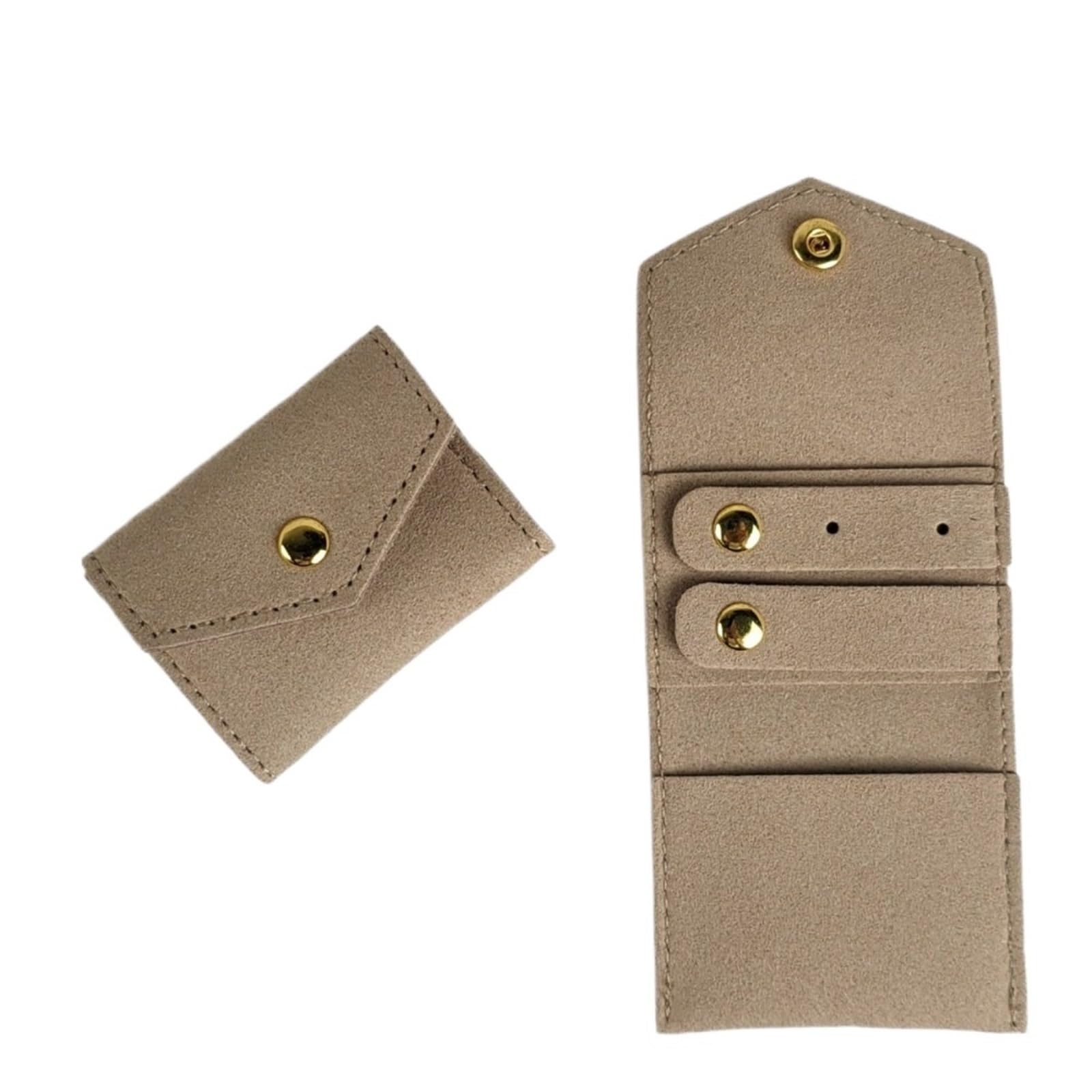 RUWLFE 2Pcs Foldable Jewelry Display Bag Mini Pouch Roll Case For Parties Travel Business Trips for Rings, Necklaces, Earrings(Coffee)