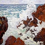 Storm Jean-Baptiste-Armand Guillaumin Water Ocean sea Rock Cliffs Accent Tile Mural Kitchen Bathroom Wall Backsplash Behind Stove Range Sink Splashback One Tile 4.25" Ceramic, Matte