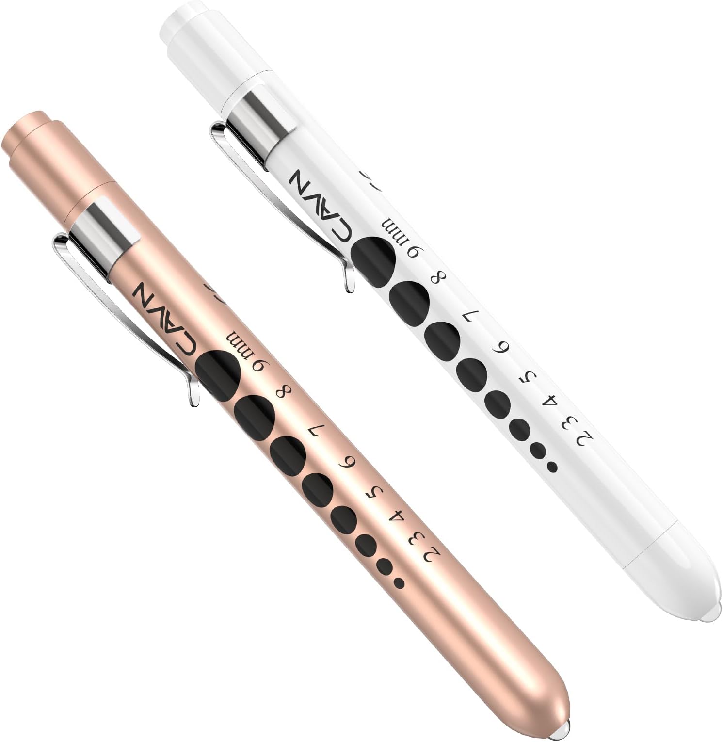 CAVN Pen Light with Pupil Gauge LED Penlight for Nurses Doctors, 2 Pcs Reusable Medical Penlight for Nursing Students Rose Gold and White