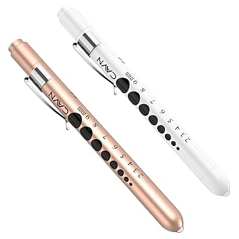 CAVN Pen Light with Pupil Gauge LED Penlight for Nurses Doctors, 2 Pcs Reusable Medical Penlight for Nursing Students Rose Gold/White