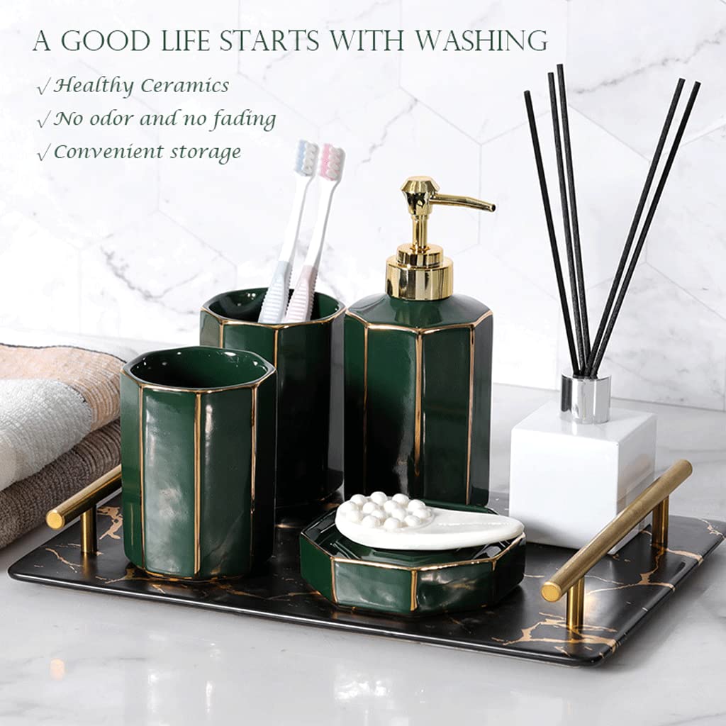 Set di Accessori da Bagno in Ceramica - 5 Pezzi Set di Dispenser di Sapone Eleganti per lavabo, arredo per la casa, Porta spazzolini, Vassoio per Bicchieri, Fla