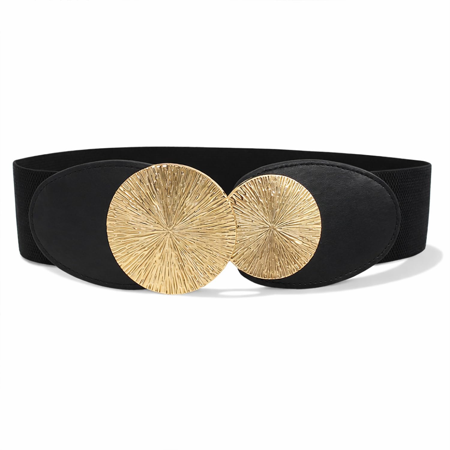 Women'S Stretchable Waist Belt With Double Round Buckle – Elegant And Versatile Belt For Dresses And Skirts(Black)-image-7