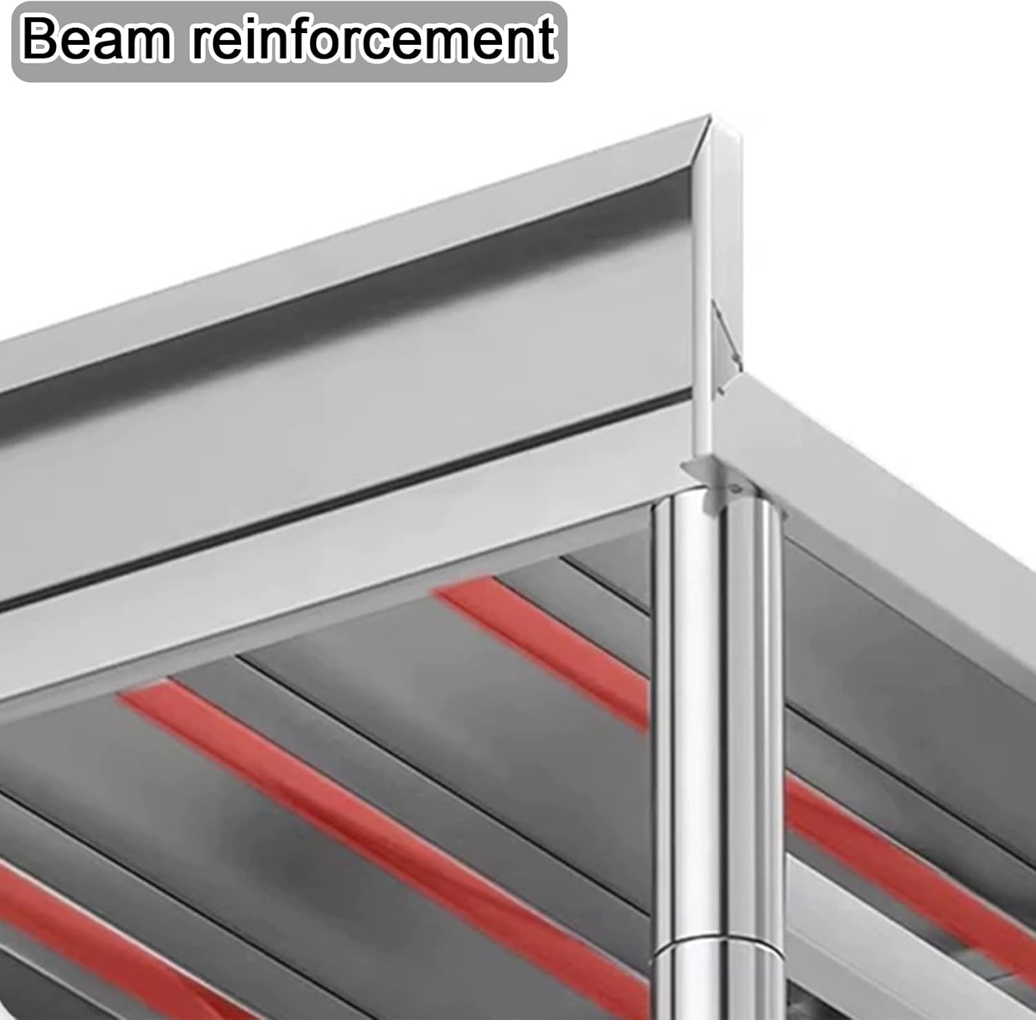 3-Tier Kitchen Workbench Stainless Steel Work Table with Backrest H 80cm Cross-Beam Reinforced Adjustable Feet Brushed Finish Rounded Corners Plug-in Splash Guard Design 2 Shelves 1 Rack