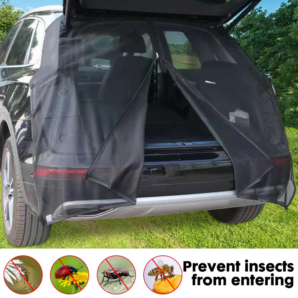 Heckklappe Moskitonetz, Flügeltür Kofferraumabdeckung Sonnenschutz Magnetisch Fliegengitter Auto, Gardinen Vorhang Trennvorhänge Schattennetz für Dach Camper SUV Outdoor Camping, 174x150cm