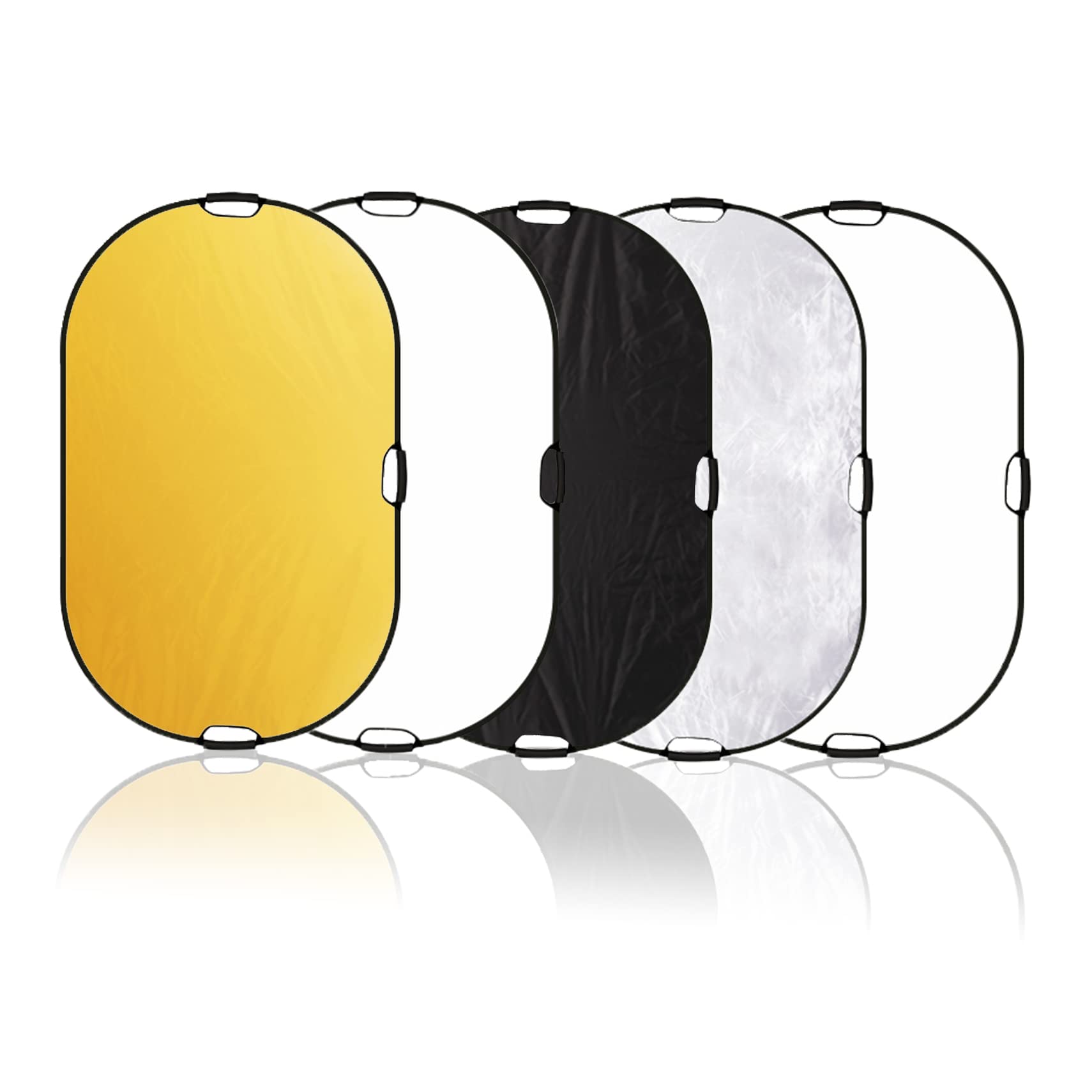 5 en 1 Reflector de Luz Oval 100x150CM Plegable Portátil con Asa Iluminación Estudio Fotográfico Fotografía al Aire Libre, Color Negro, Blanco, Oro, Plata, Translúcido