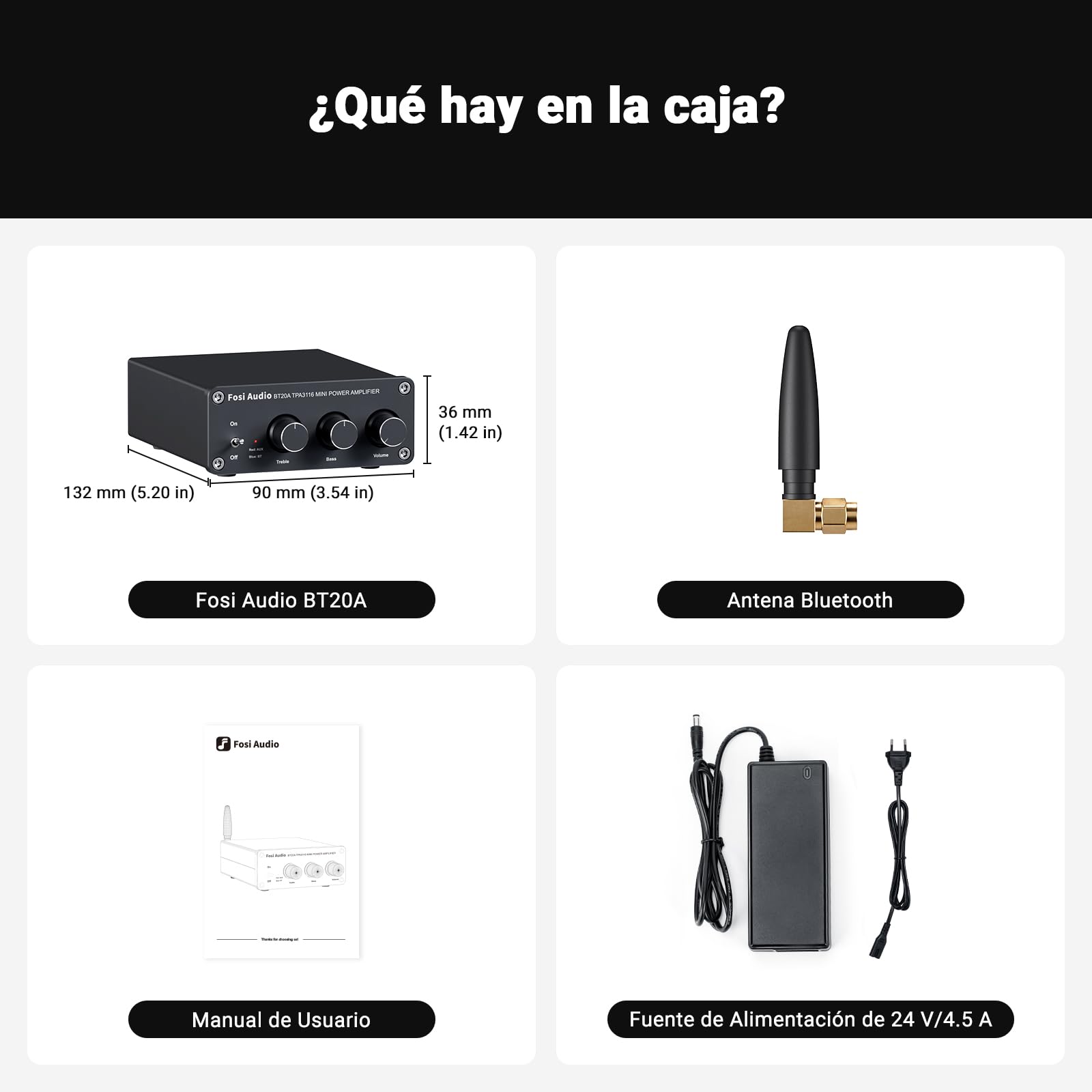 Bluetooth Amplificador, Fosi Audio BT20A - Receptor de Audio Estéreo de 2 Canales Hi-Res TPA3116 Class D Integrated Mini Amp 2.0CH para Altavoces Pasivos 100W x2 (Negro)