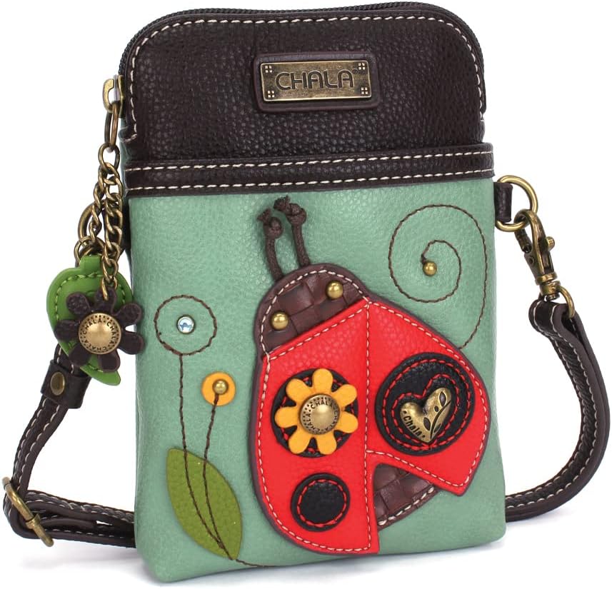 CHALA Garden Animal Collection Cell Phone Crossbody Purse-Women PU Leather/Canvas Multicolor Handbag with Adjustable Strap