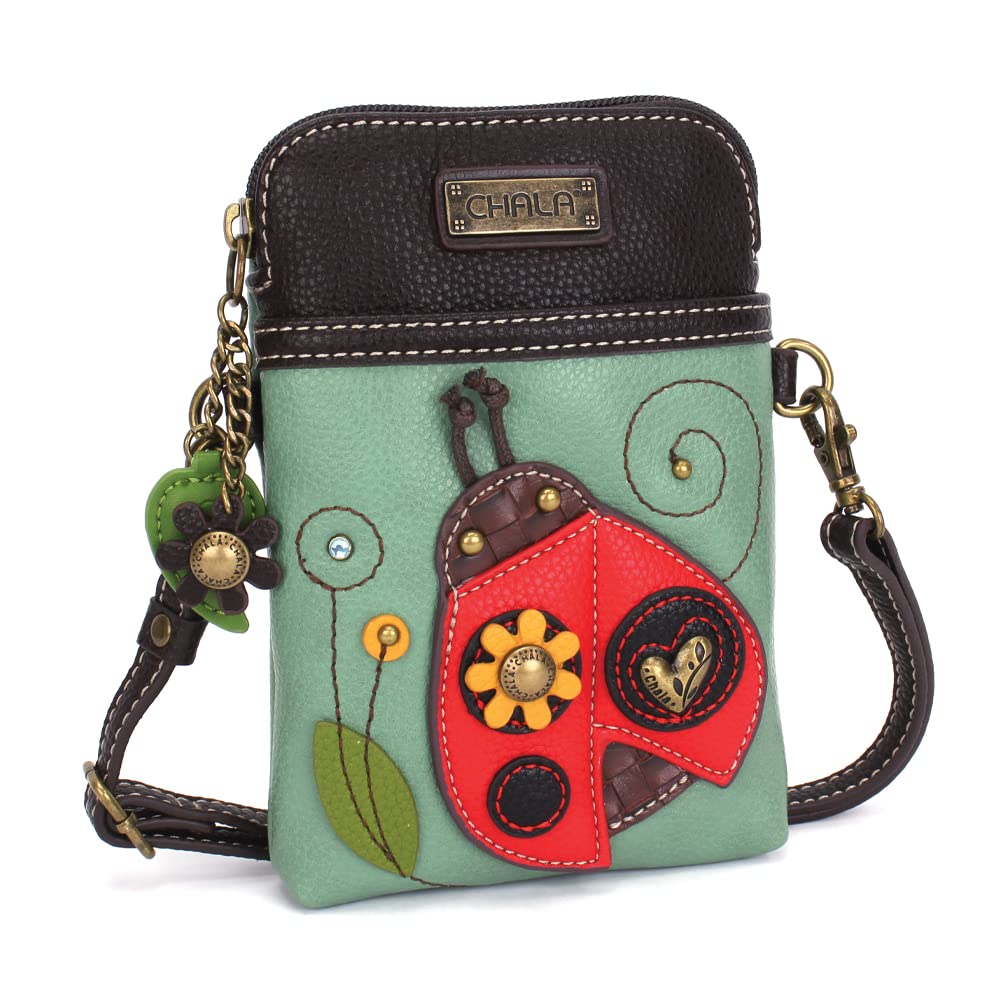 Garden Animal Collection Cell Phone Crossbody Purse-Women PU Leather/Canvas Multicolor Handbag with Adjustable Strap