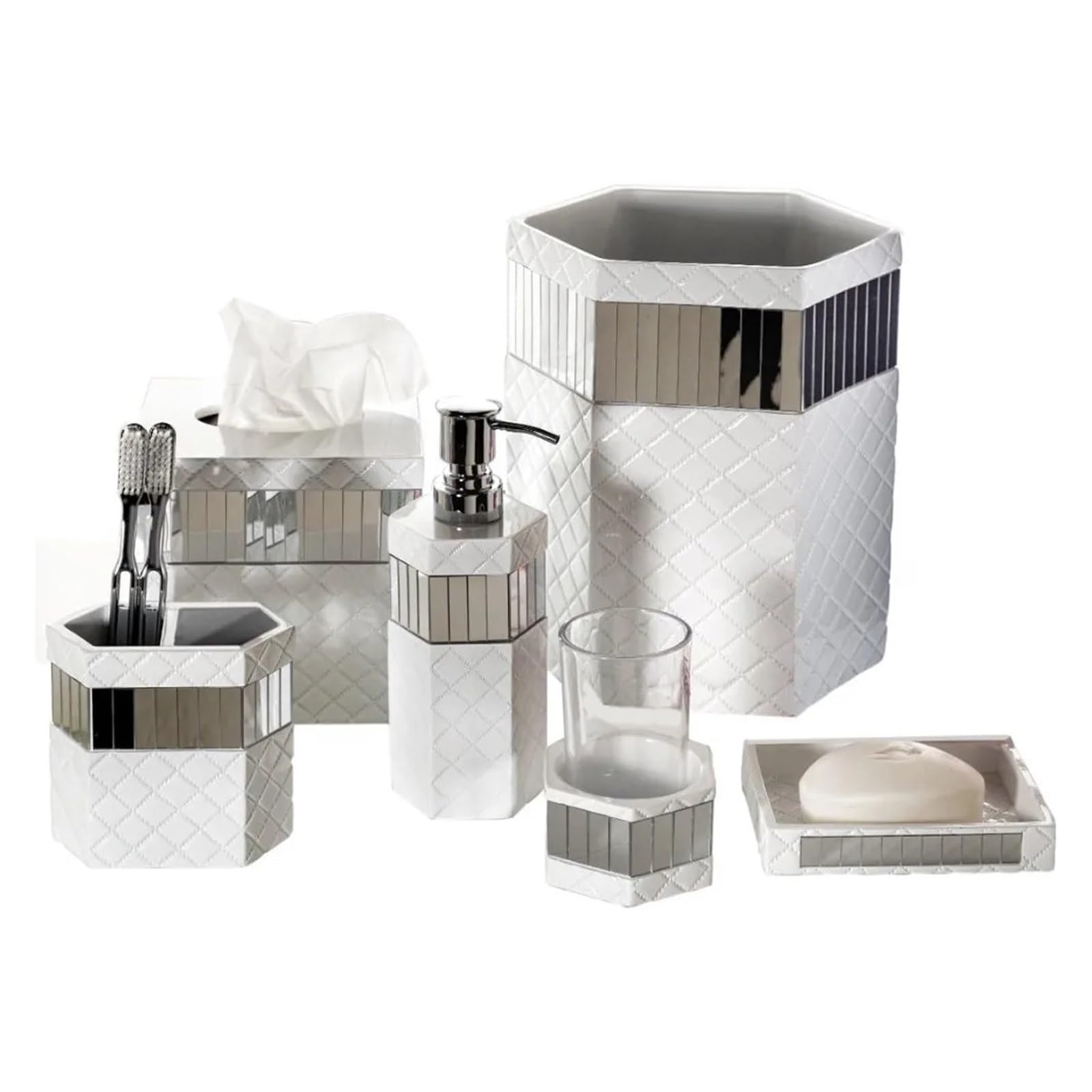 Ensemble d'accessoires de salle de bain 6 pièces avec poubelle et distributeur