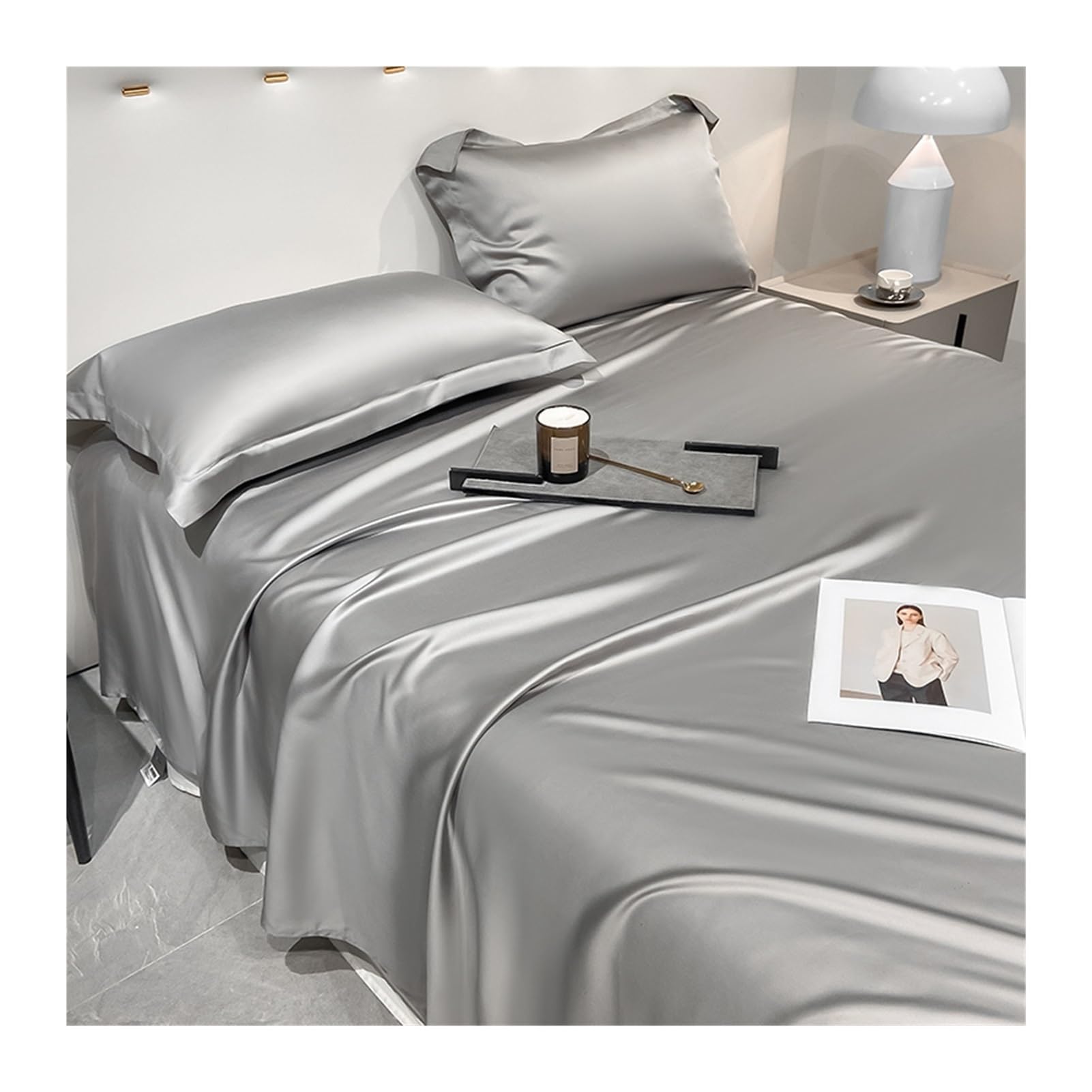 RUZGAR Tencel Bettlaken ohne Gummizug 100% Eukalyptus-Lyocell Betttuch Laken Leintuch ohne Gummi für heiße Schläfer Weicher als Baumwolle Kühlend(Gray(Grey),180x230cm)