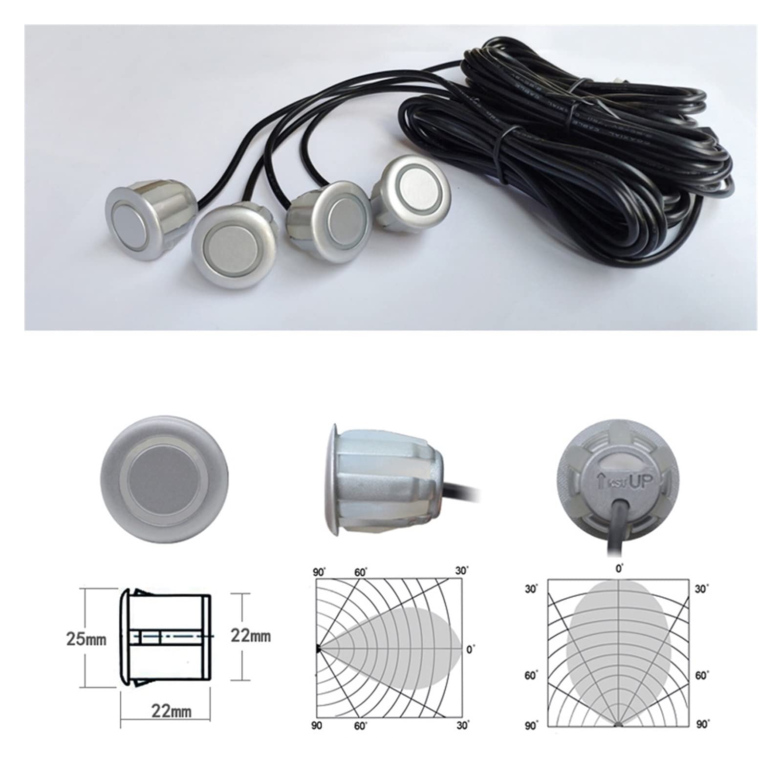 Kit Capteur Stationnement Voiture 4 Système Radar Recul Arrière Véhicule Automatique Détecteur D'assistance Sonnerie Vocale Inversion Parktronic Car Parking Sensors(Grey)