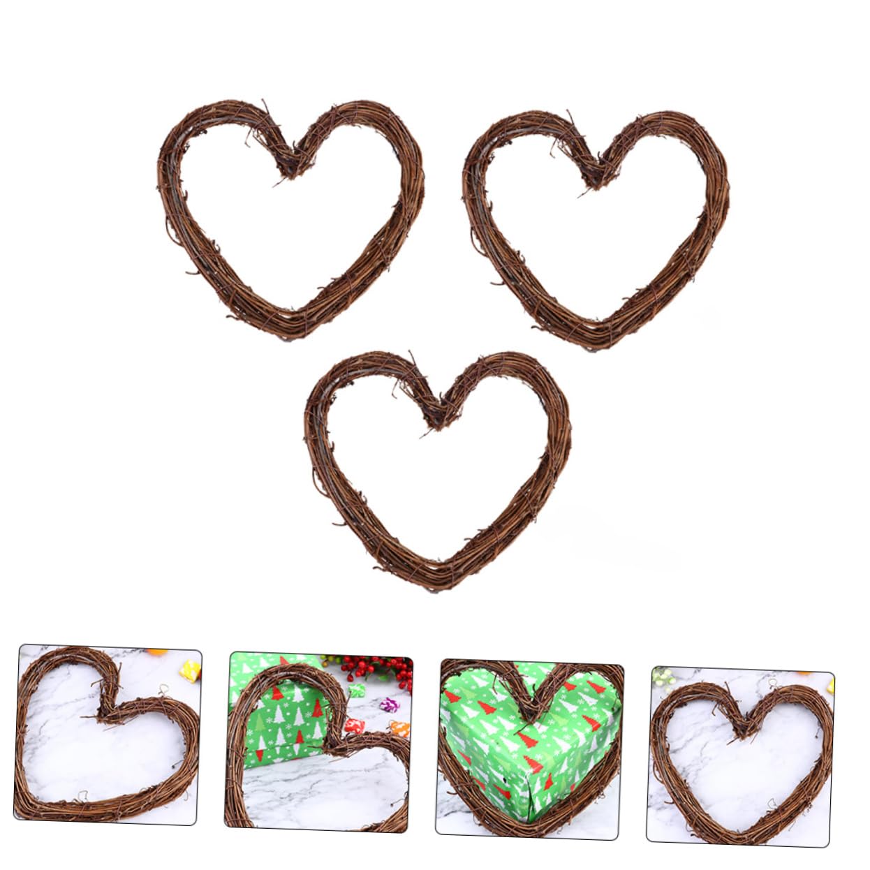 Cabilock 3pcs Christmas Rattan Ornaments Xmas Tree Decor for Rustic Home Decorations and Festive Atmosphere