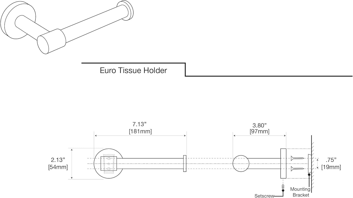 Gatco 4673 Reveal Euro Toilet Paper Holder, Satin Nickel | Wall Mounted 7.13" W Euro Style Toilet Tissue Holder for Bathroom