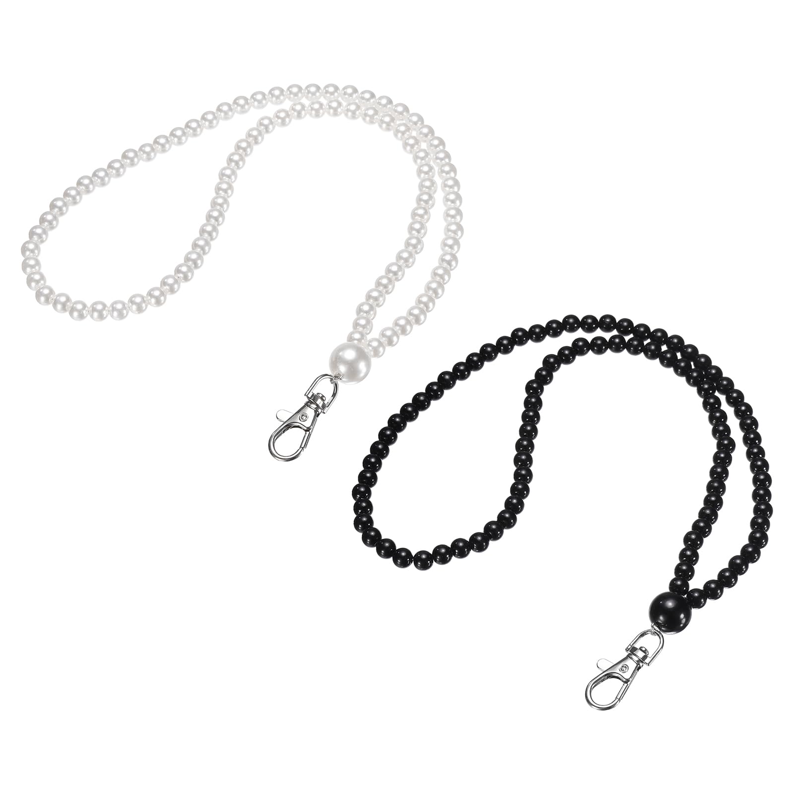 PATIKIL Faux Pearl Beaded Lanyard, 2 Pcs ID Badge Lanyard Cell Phone Chain Name Tag Keys Holder Stylish Keychain for Phone Case Women Keys Card Phone, Pearl White/Black