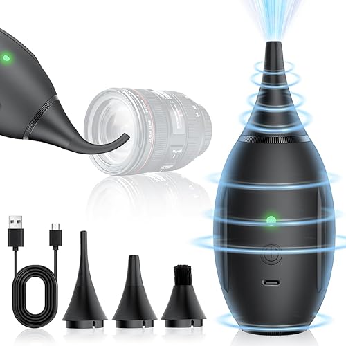 LYNCA Soplador de aire electrónico portátil recargable, plumero de aire eléctrico, plumeros de aire inalámbricos, compatible con cámara, lente, kit