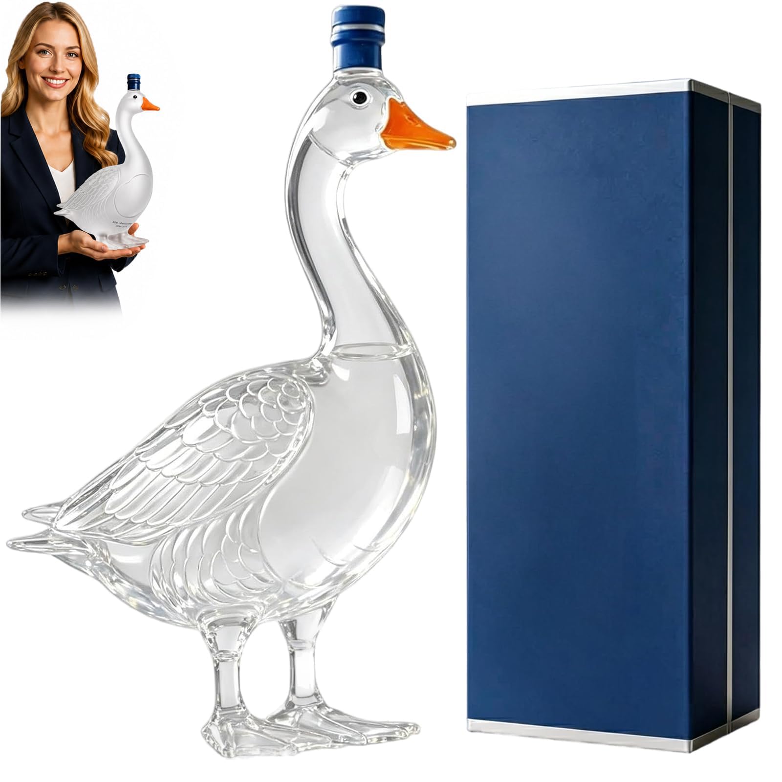 WANWEN 30th Anniversary 3D Sculpted Vodka Bottle, Funny Goose Wine Bottle, 350ml Glass Whiskey Decanter Container, Transparent Liquor Decanter, Gift for Bar, Home, Party, Man, Father (Transparent)