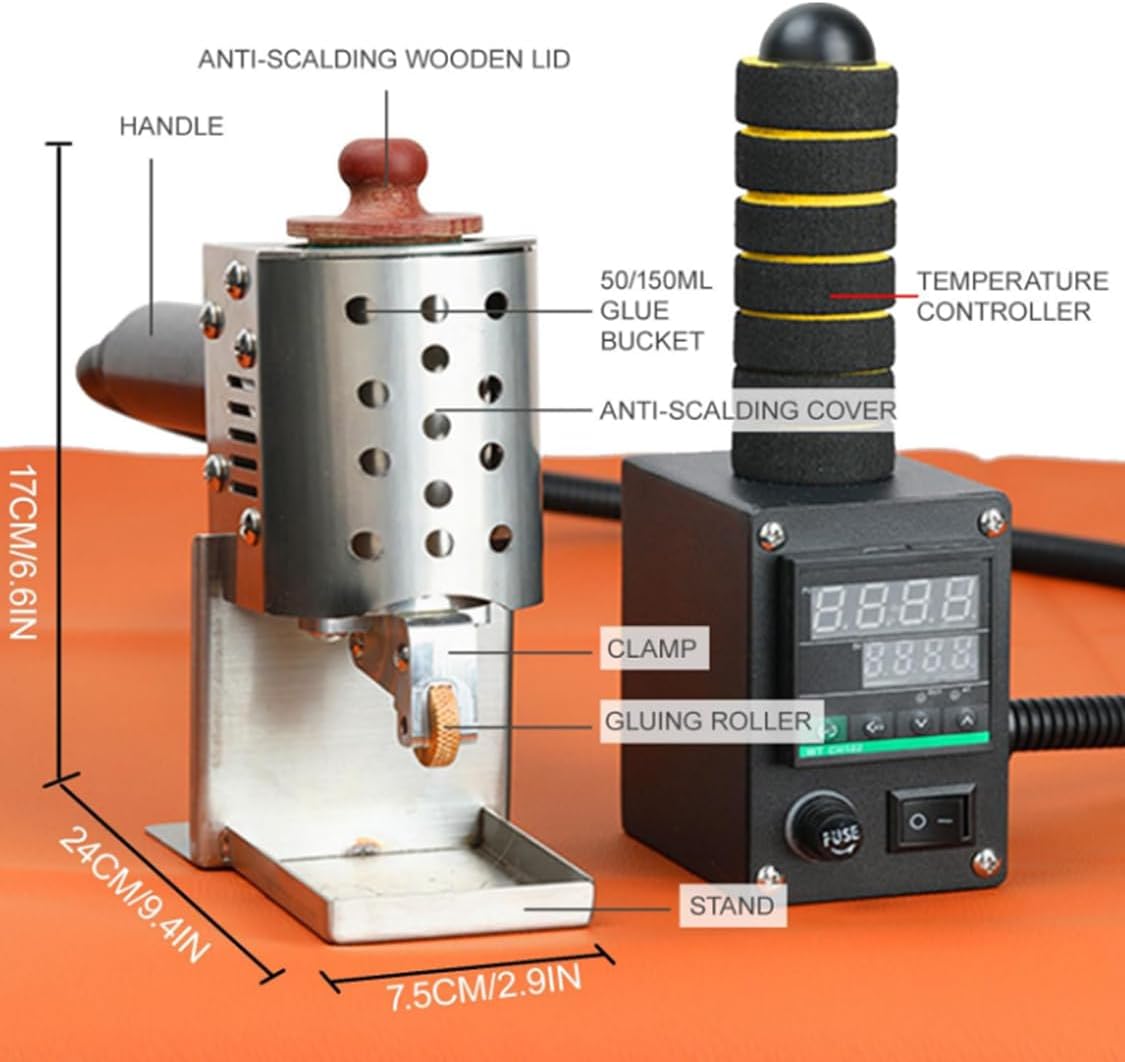 Professional Hand Push Hot Melt Glue Dispenser,Heating Range 50-220℃,150ML Commercial Hot Melt Glue Roller Machine for Crafts& Bonding,50mm