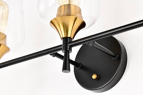 Miniatura 2 de Edvivi Luces de tocador de 3 luces, latón negro y antiguo con pantalla de vidrio transparente, lámpara de pared para espejos, dormitorio, sala de
