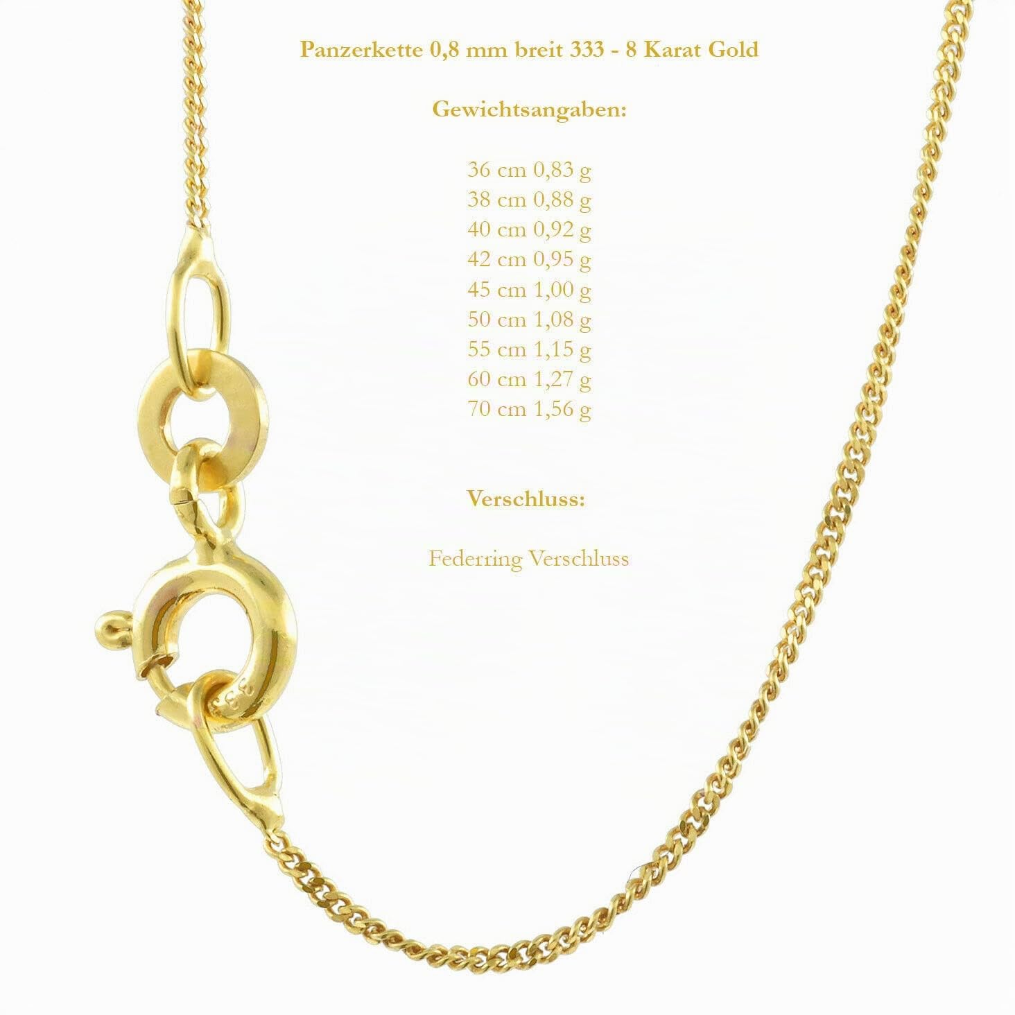 Filigrane feine Goldkette Panzerkette Breite 0,8mm - 333-8 Karat Gold