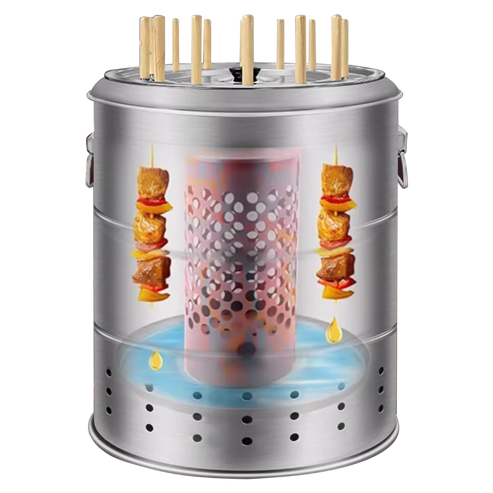 Grandi Griglie a Carbone Portatili, Barbecue a Carbone in Acciaio Inox a Barile, 360° Senza Fumo per Esterni, Fornello a Carbone Sospeso per Feste