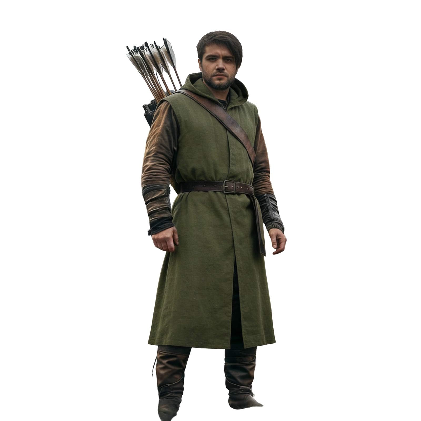 Generisch Medieval Men's Hooded Jacket Linen Robe Fitted Top LARP Ranger Role Play Cosplay Costume Knight Leisure Festival Vintage Outerwear, Green, 3XL
