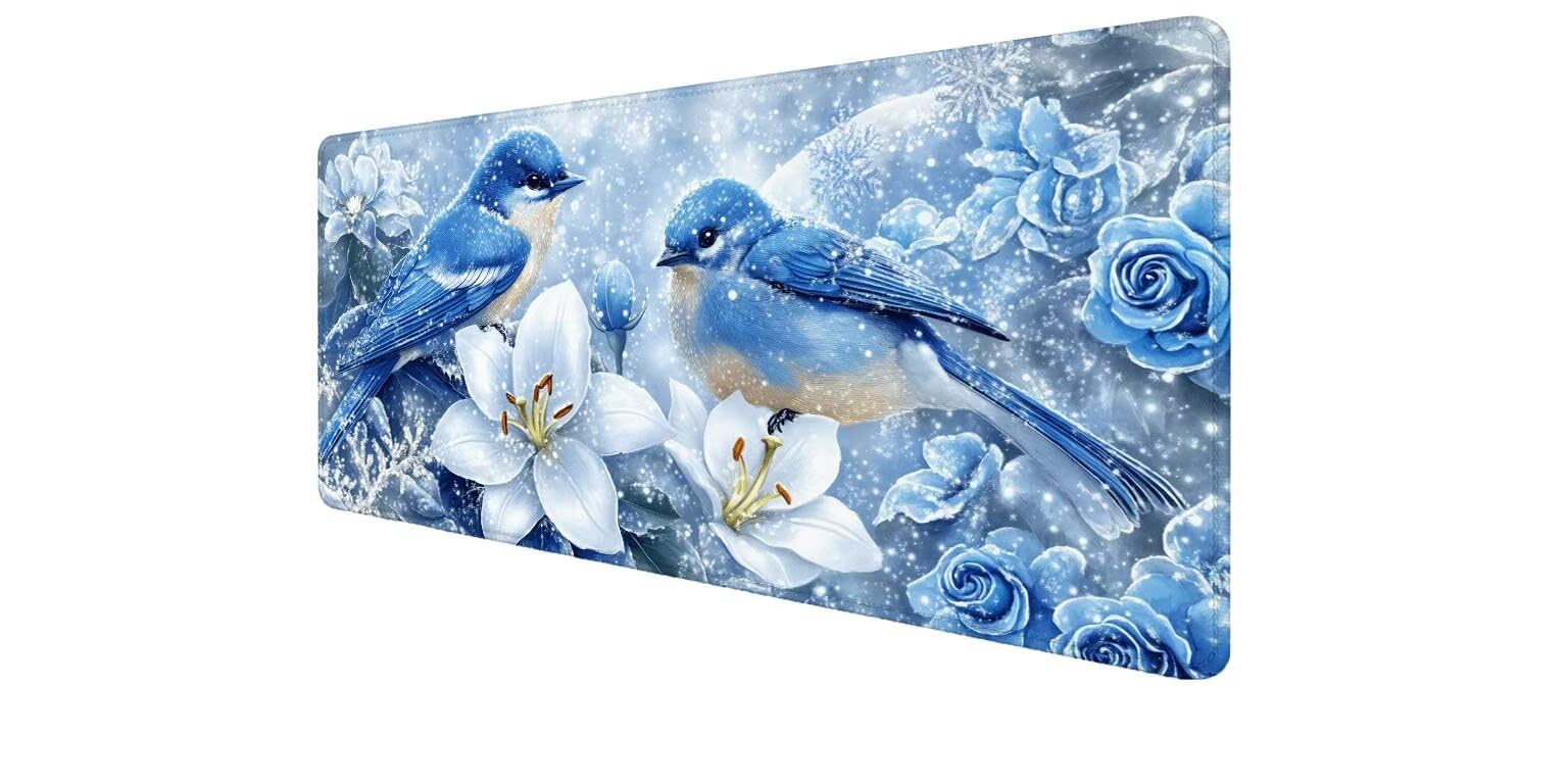 Grand tapis de bureau oiseau et fleur pour organiser un setup PC esthétique - 8