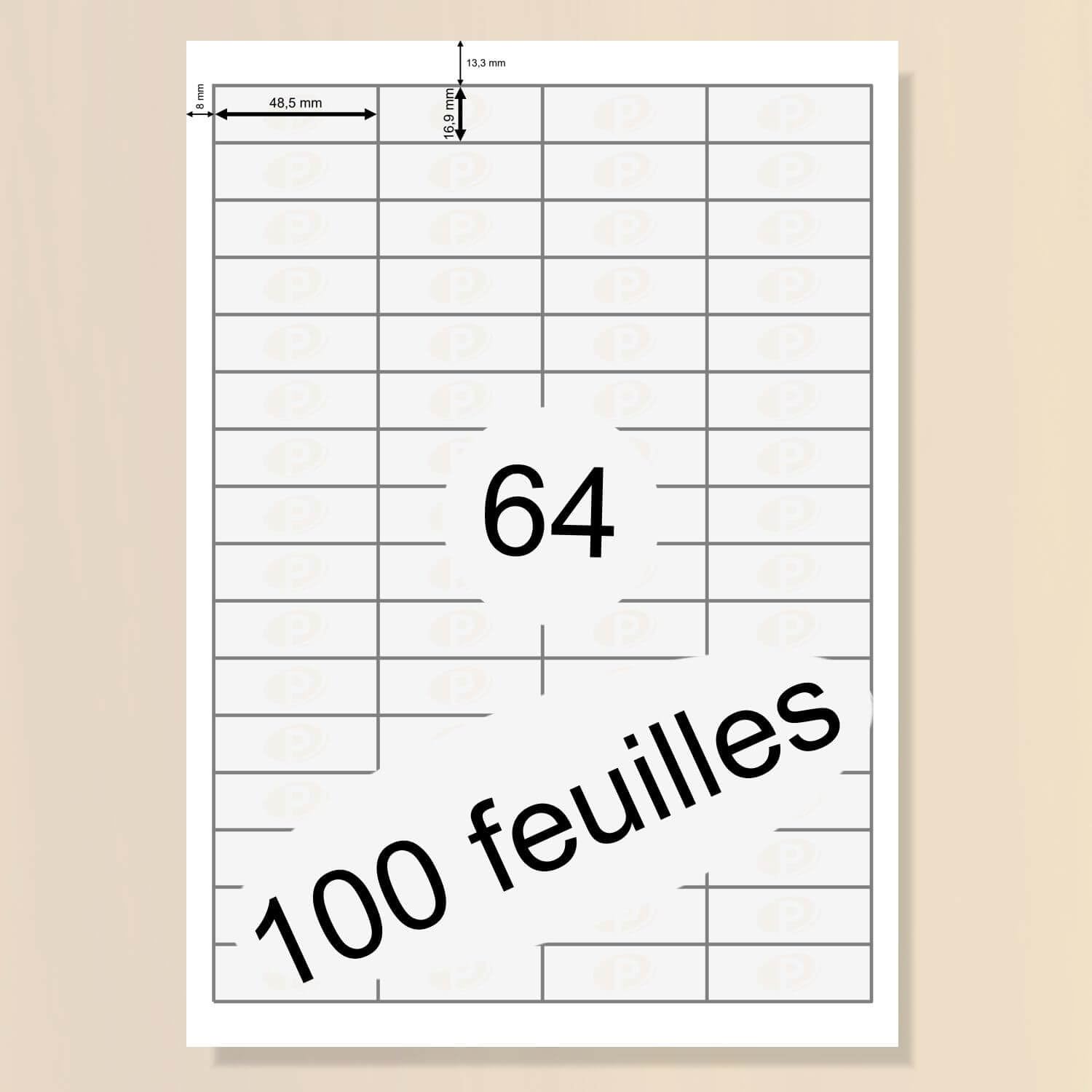 Printation Étiquettes 48,5 x 16,9 mm – 32000 etiquettes autocollantes imprimables – 500 feuilles blanches a4 de 4x16 64 48,5x16,9 mm – Autocollants universels auto-adhésifs 3667 4226 4271