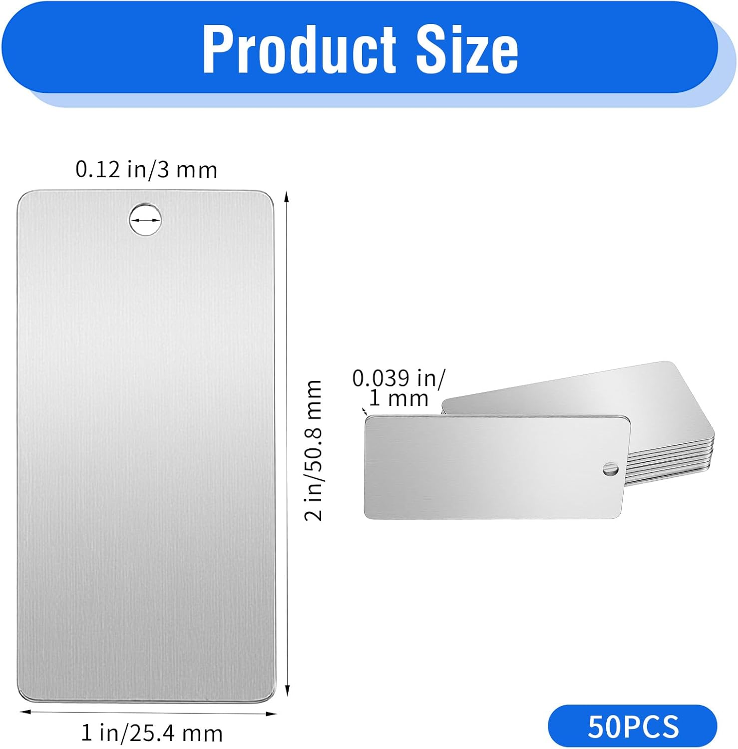50 Pack Metal Engraving Blanks Silver Stamping Blanks Stainless Steel Rectangle Blank Tags 1 Inch x 2 Inch - Image 2