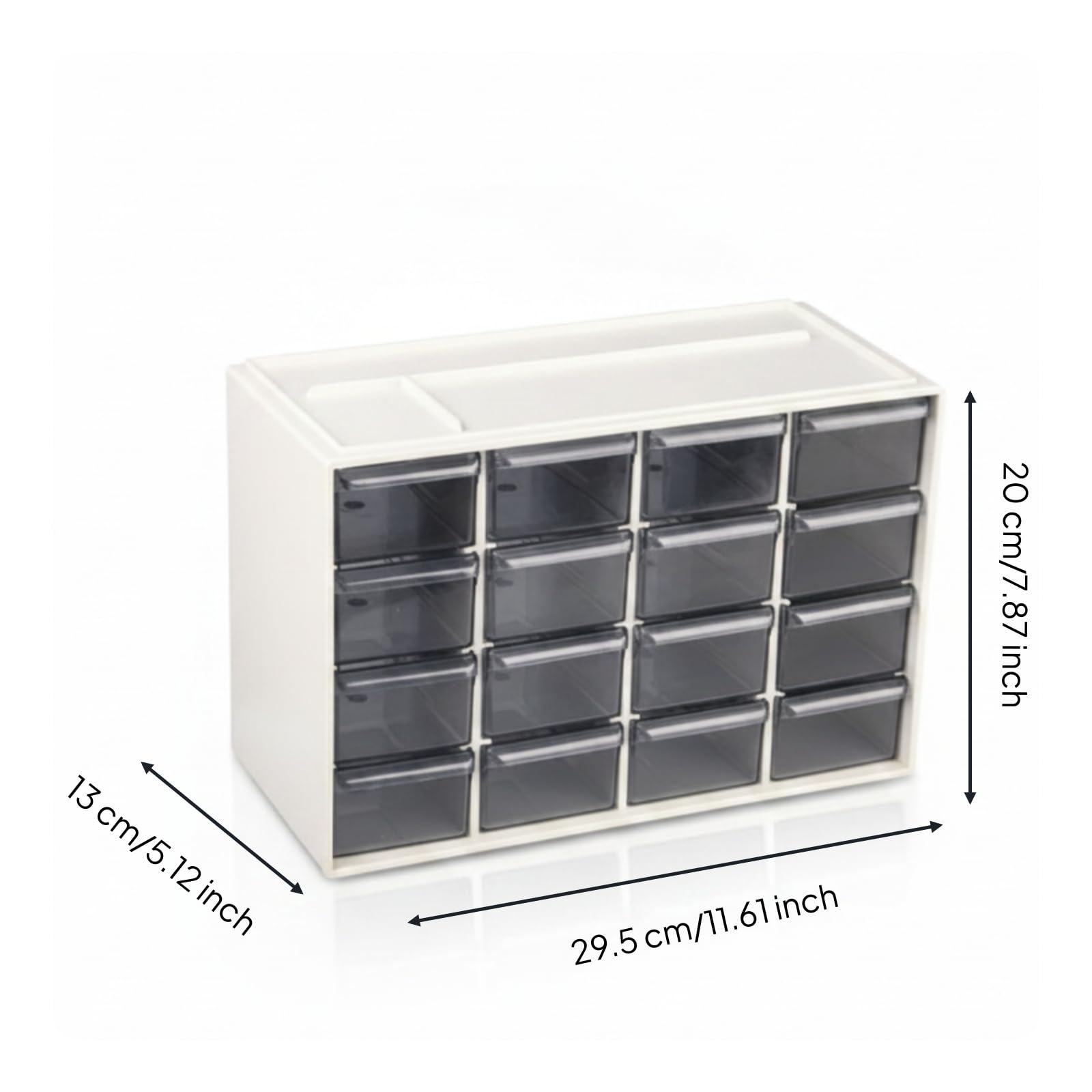 Organizador Escritorio 9 Cajones Compartimentado Organizador Piezas Pequeñas Rectangular Cajonera Plástico, Blanco Cremoso, Caja De Almacenamiento De Escritorio Con 16 Cajones