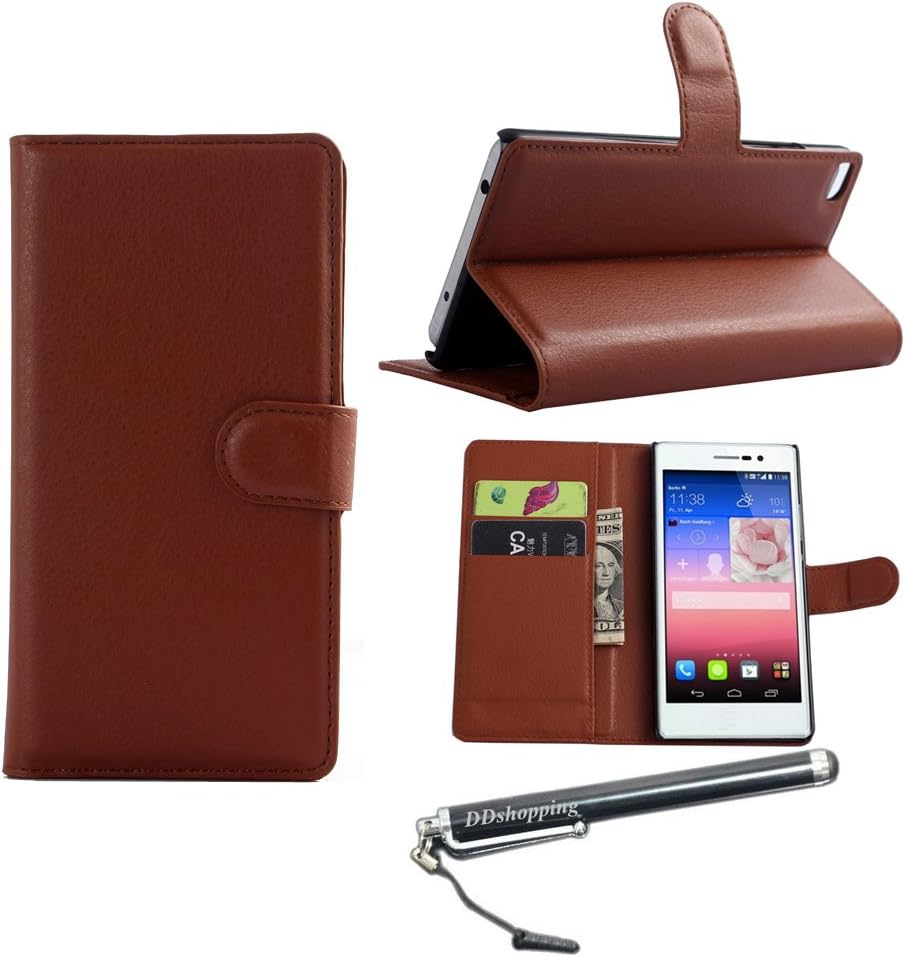[Ddshopping]Ascend P8 Lite Flip Case, Huawei Ascend P8 Lite Leather Wallet case, Luxury Fashion Litchi Style PU Leather Wallet Flip Protective Skin Case With Card Slot And Stand Funtion For Huawei Ascend P8 Lite (Brown)