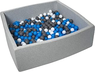 Piscina infantil para ninos de bolas pelotas 600 piezas, aprox. 120x120cm (Colores de bolas: blanco, azul, gris)