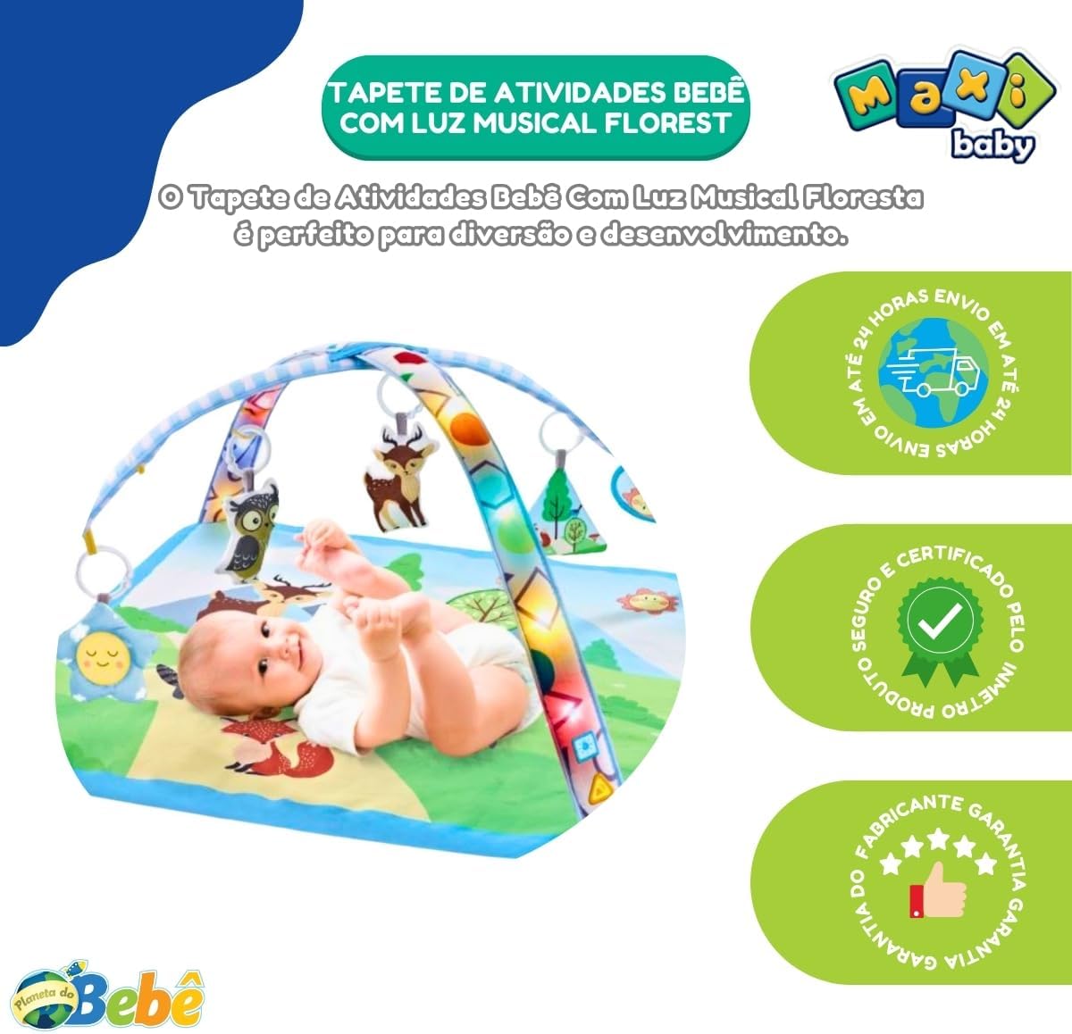 Maxi Baby Tapete de Atividades Bebê Com Luz Musical Florest
