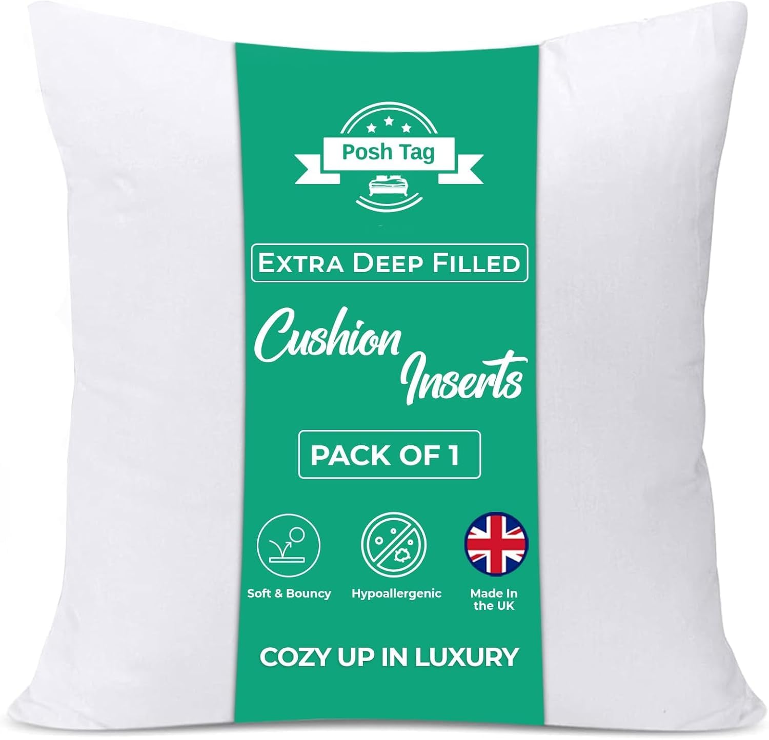 Pack of 1 Cushion Inserts 35x35cm (14x14 Inch) - Extra Deep Filled Hollowfibre Pillow Inners - Non-Allergenic Cushion Fillers & Stuffers