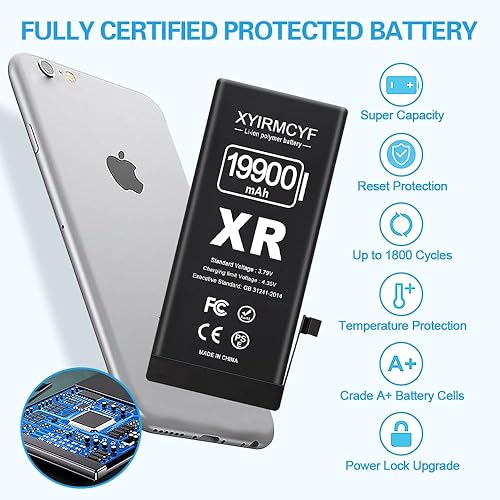 Miniatura 6 de Batería de gran capacidad de 19900 mAh compatible con iPhone XR, batería de repuesto de polímero de litio de 0 ciclos para iPhone XR, con kit de
