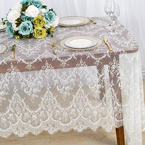Rectangular 60x120-Inch White Rectangle Overlay Tablecloths Long Rectangular Tablecloth Lace Tablecloth 60 Table Floral Embroidery Lace Table Cloths Decoration