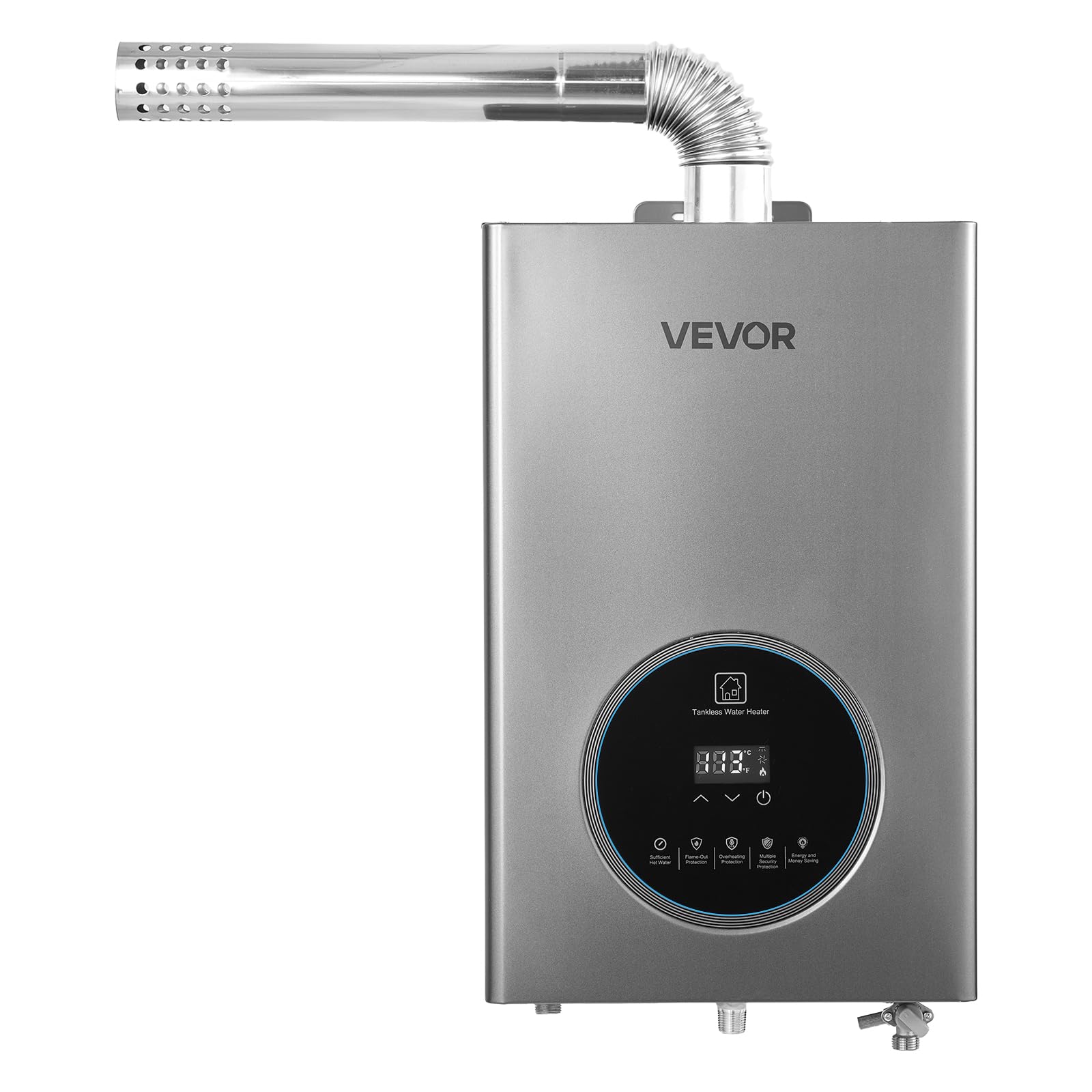 vevor gas tankless water heater, 4.3gal indoor 100000 btu instant hot water heater, smart temperature control & clear led display & multiple security protections for whole house,silver gray