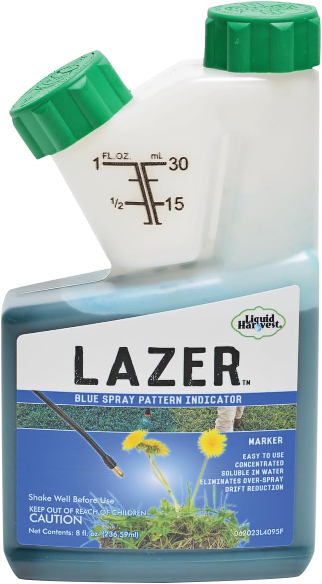 Liquid Harvest Lazer Blue Concentrated Spray Pattern Indicator 8 Ounces Perfect Weed Dye, Herbicide Fertilizer Marking Turf Mark and Marker