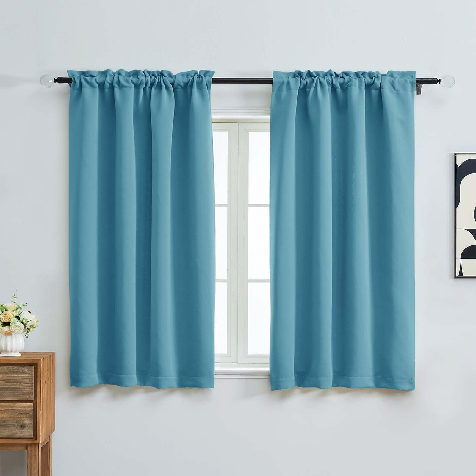 OVZME Turquoise Short Blackout Curtains for Bedroom 54 Inches Long 2 Panels, Modern Window Treatment Solid Thermal Insulated Curtains for Living Room, Dual Rod Pocket Blackout Drapes, 2x40Wx54L Inches