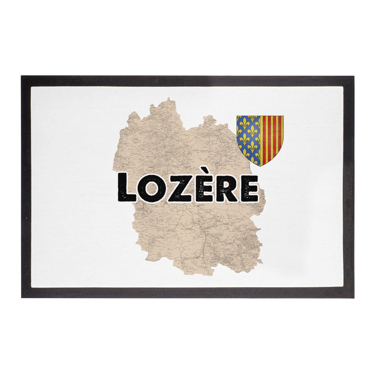Paillasson Blanc Lozère 48 de 60x40cm avec Carte Ancienne de Mende