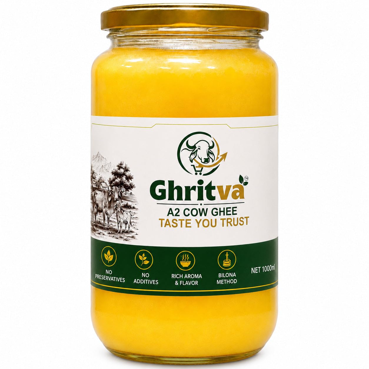 Ghritva Traditional Bilona Cow Ghee 1000 ml | Desi Cow Ghee | Traditional Bilona Method | Pure, Natural, Aromatic & Danedaar | NABL Lab Tested (70+ Quality Tests)-image-40
