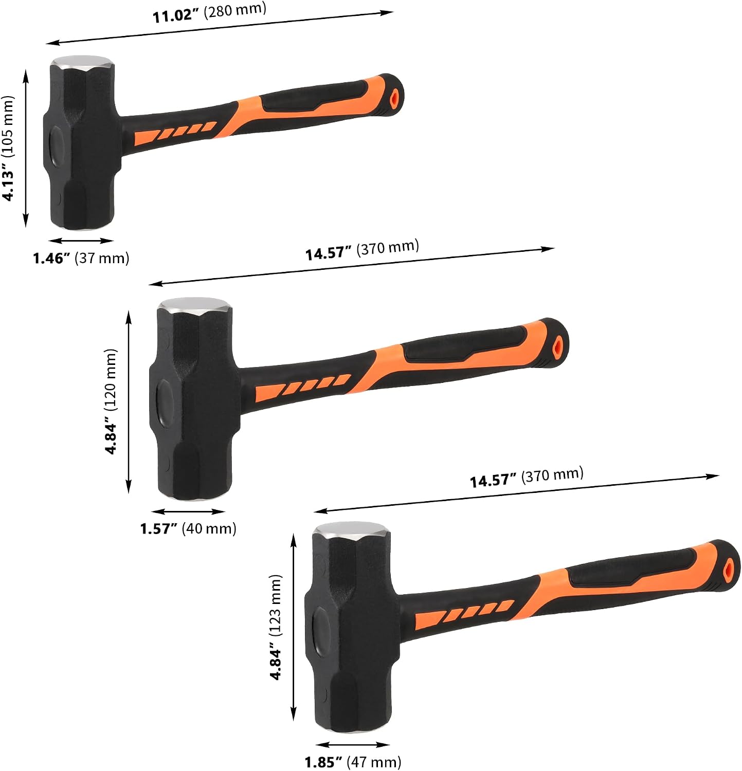 3 PCS Sledge Hammer Set, 2lb 3lb 4lb Drilling Hammer with Forged Steel Head and Shock Absorbing Non Slip Grip for Demolition Striking Work