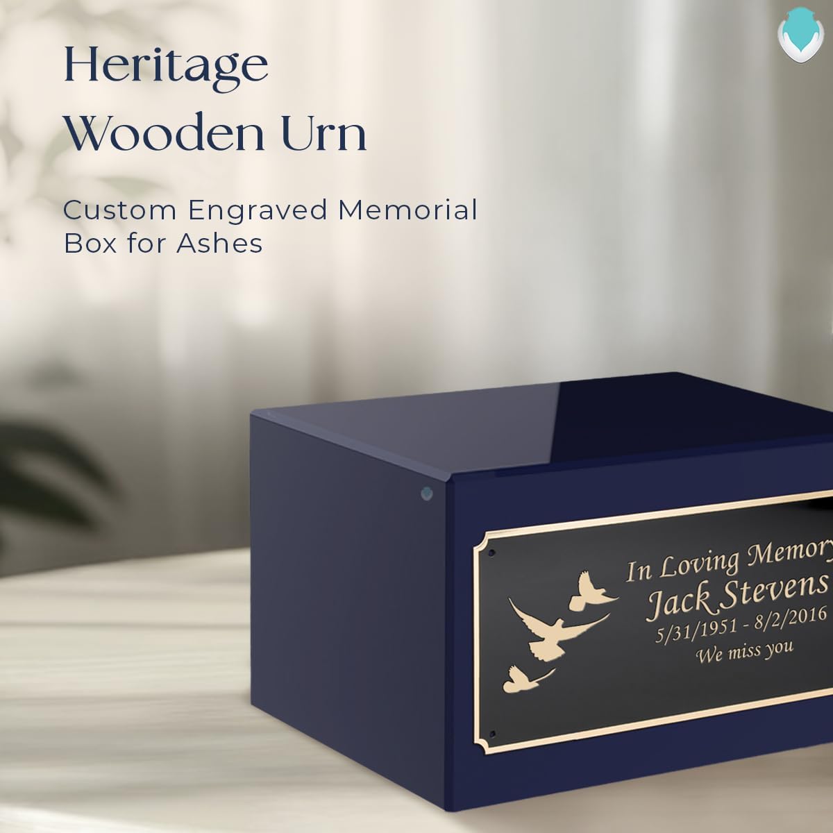 GetUrns Heritage Adult Navy Cremation Urn Box for Human Ashes I Doves Custom Engraved Wooden Urns for Male and Female I 213lbs