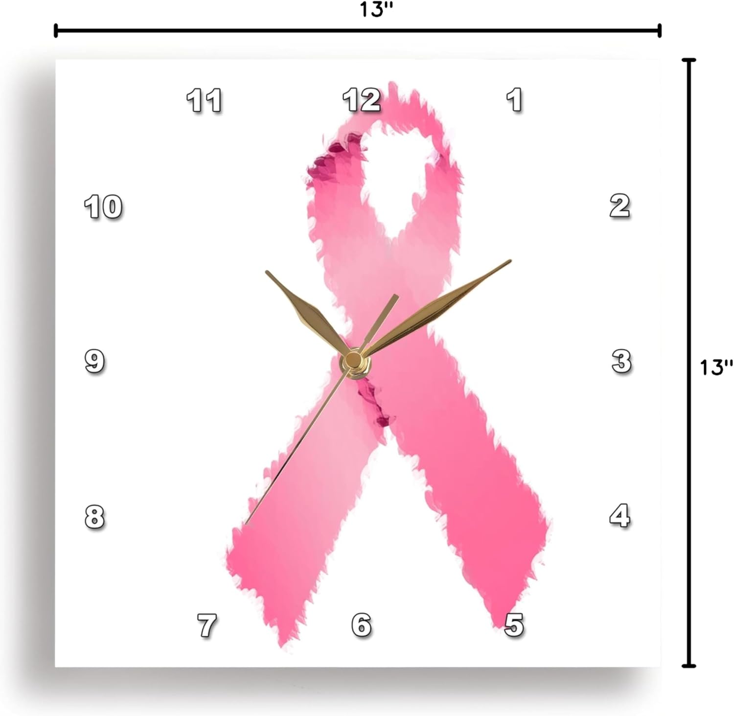 3dRose Wall Clock Silent - 13 inch - Painted Pink Ribbon - Art- Breast Cancer Awareness - Sanders Creations